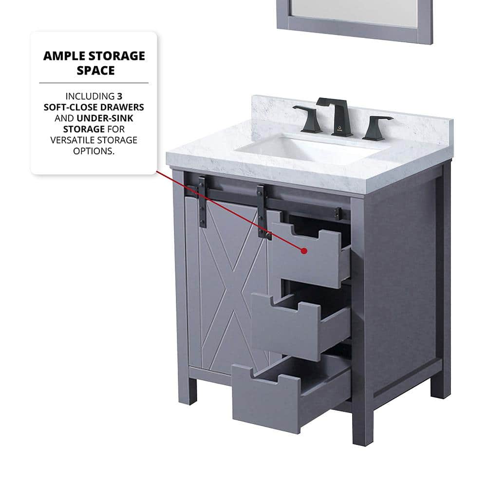 Marsyas 30-inch Dark Gray Freestanding Bathroom Vanity with Barn Door