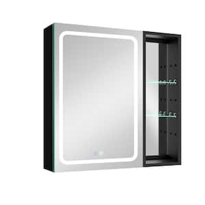 30 in. W x 30 in. H Rectangluar Black Aluminum Surface Mount Medicine Cabinet with Mirror and the Large Left Open Door