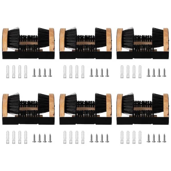 Set Of 6 Black 6 in. x 9 in. Metal and Wooden Base Shoe Cleaner and Boot Scraper, Portable or Floor-Mounted Boot Tray