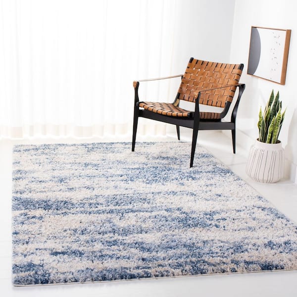 Berber Shag 3 ft. x 3 ft. Square Beige/Blue Distressed Solid Color Area Rug