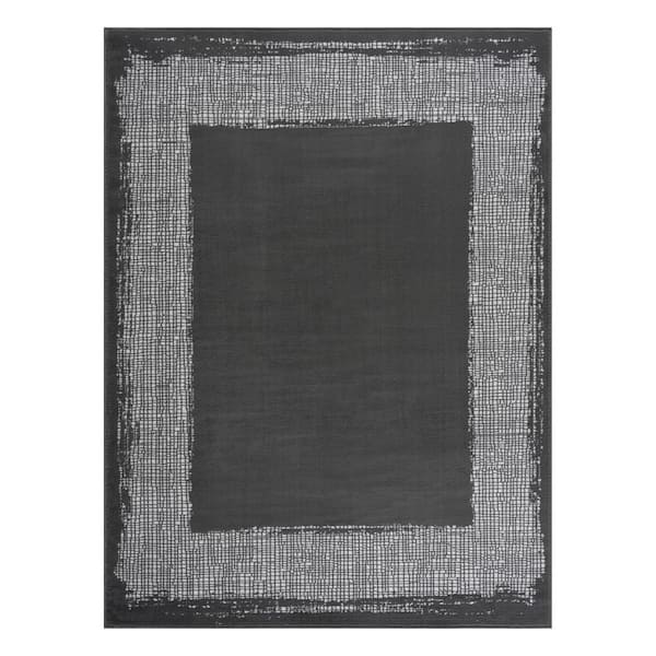Beverly Rug Laguna Dark Gray/Cream 8 ft. x 10 ft. Bordered Indoor Area Rug