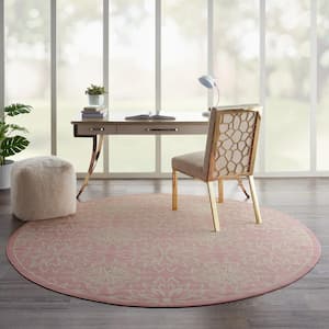 Jubilant Ivory/Pink 8 ft. x 8 ft. Floral Transitional Round Area Rug