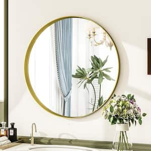 30 in. W x 30 in. H Round Gold Metal Deep Framed Wall Bathroom Vanity Mirror