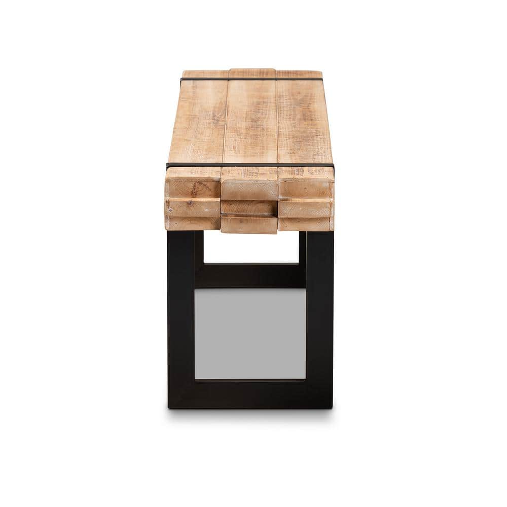 Henson Natural Brown Wood and Black Metal Bench