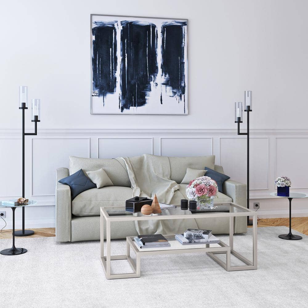 Athena 45" Satin Nickel Rectangular Metal & Glass Coffee Table