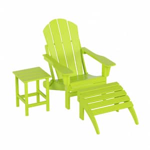 Angel Classic Lime Plastic Adirondack Chair with Ottoman and Side Table Set (3-Piece)