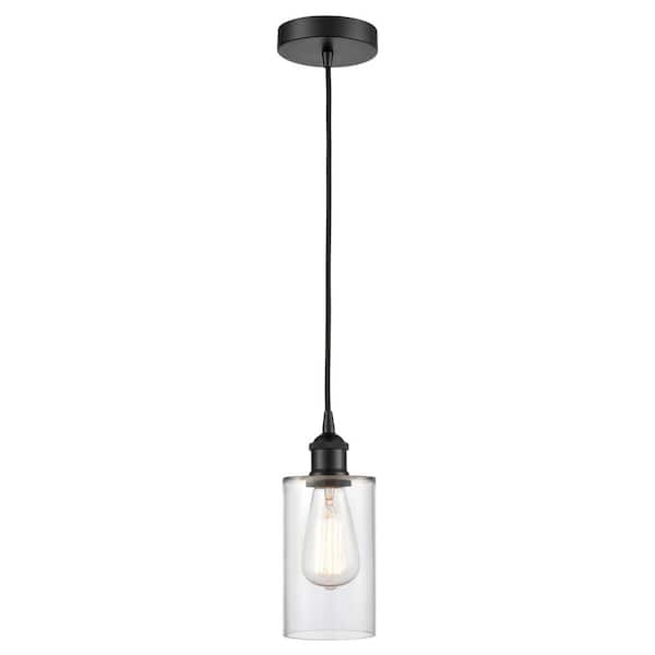 Innovations Clymer 60-Watt 1-Light Matte Black Standard Mini Pendant Light with Clear Glass Shade, No Bulbs Included
