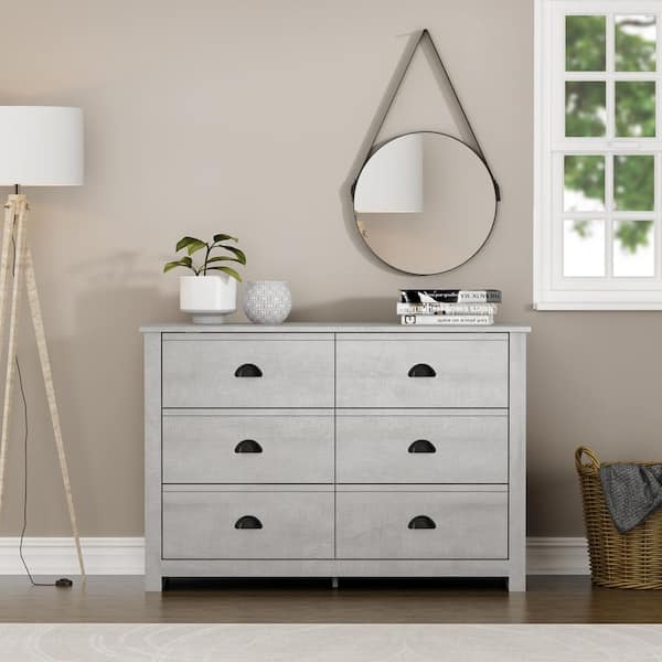 GALANO Geordano 6 Drawer Dusty Gray Oak Dresser 31.5 in. x 46.5