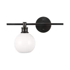 Timeless Home Conor 14.7 in. W x 9.8 in. H 1-Light Black and Frosted White Glass (Left) Wall Sconce