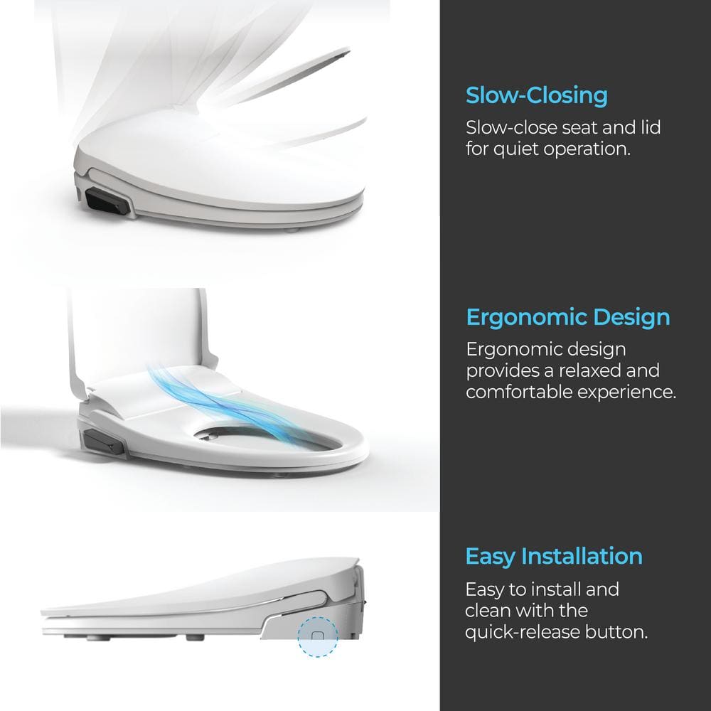 White Electric Elongated Bidet Seat with Heated Function