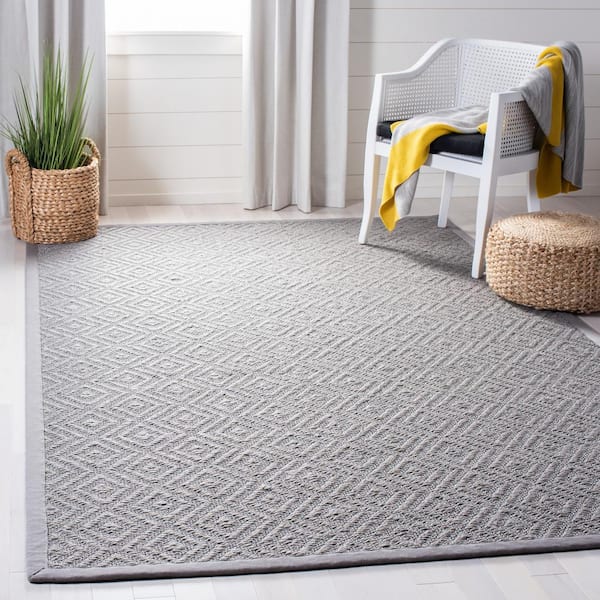 Natural Fiber Light Gray/Gray 9 ft. x 12 ft. Border Area Rug
