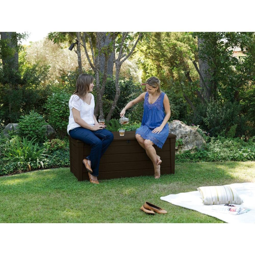 Keter Brown 120 Gallon Lockable Plastic Wicker Deck Box