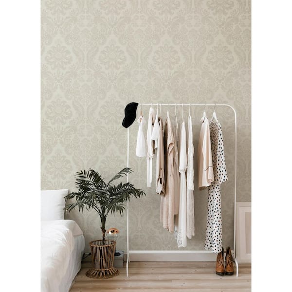 Shadow Cream White Flocked Damask Wallpaper Sample