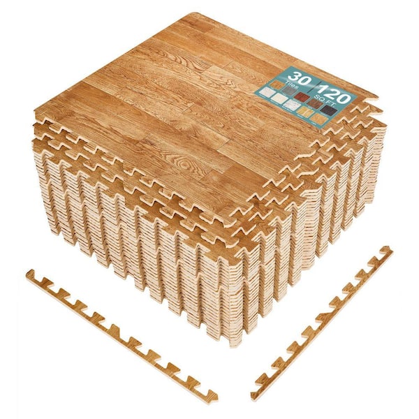 Pine 24 in. W x 24 in. L x 0.38 in. Thick Foam Interlocking Gym Floor -Tiles (30-Tiles/Pack) (120 sq. ft.)