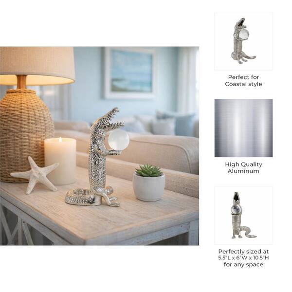 Liv & Skye Silver 6.5 in. x 10.5 in. Metal Crocodile Holding