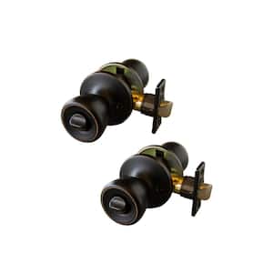 Terrace Oil Rubbed Bronze Privacy Bed/Bath Door Knob with Universal 6-Way Latch (2-Pack)