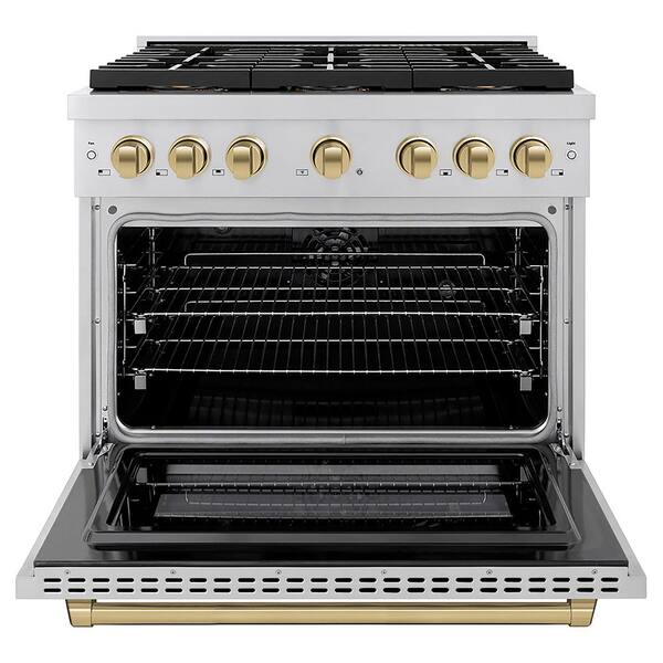 Autograph 36 in. 5.2 cu. ft. Paramount Dual Fuel Range with 6 DuoPro Burners in Stainless and Champagne Accents