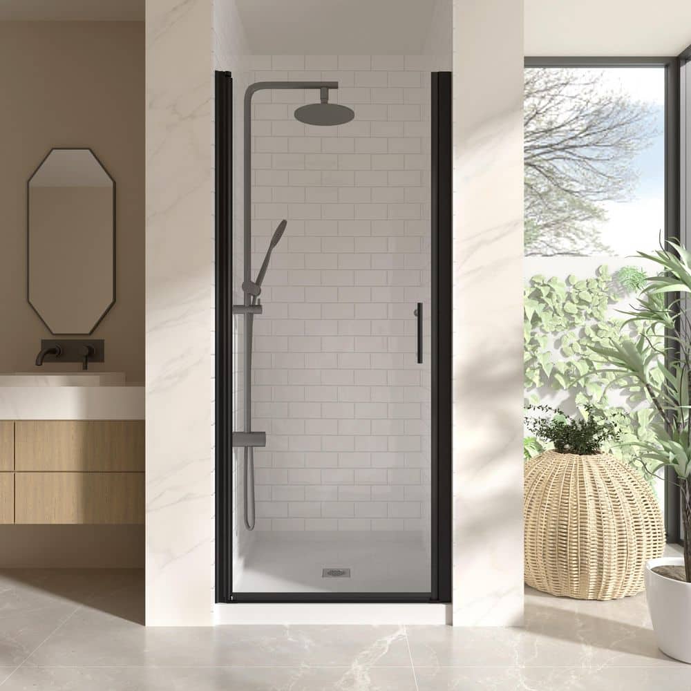 "Frameless Pivot Glass Shower Door, 32-33.4""W x 72""H 1/4""6mm Single Swing Bathroom Door for Walk in Shower, Matte Black" price history on PriceWatchPro