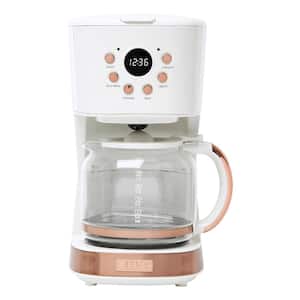 12-Cup Ivory and Copper Retro Style Drip Coffee Maker with Strength Control and Timer
