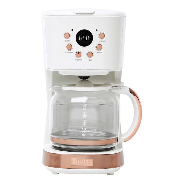 Photo 1 of 12-Cup Ivory and Copper Retro Style Drip Coffee Maker with Strength Control and Timer