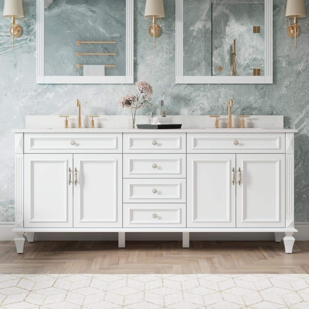 80 in. W Single Sink Freestanding Solid Wood Bath Vanity in White with Carrera White Top Fully Assembled price history on PriceWatchPro