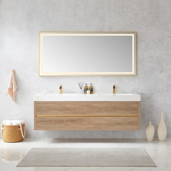 ROSWELL Palencia 72 in. W x 20 in. D x 23.6 in. H Double Bath Vanity in North American Oak with White Composite Integral Top