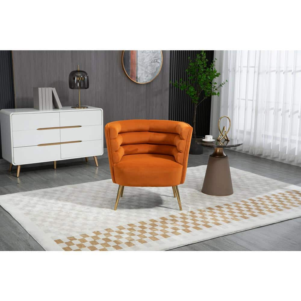 Orange Velvet Upholstered Accent Unique Semicircular Arm Chair with ...