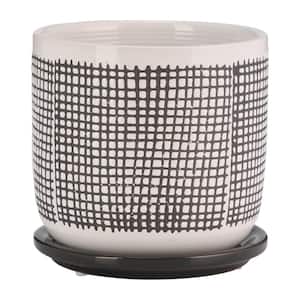 6 in. Black Stripes White Ceramic Planter Stand Plant Pot for Outdoor/Indoor Stand (1-Pack)