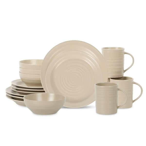 STONE LAIN Orbit 16-Piece Beige Stoneware Dinnerware Set (Service for 4)