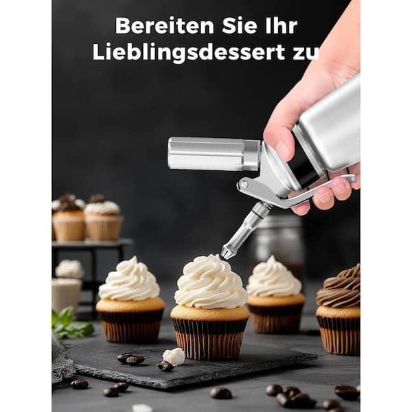 Wudkey Silver Whipped Cream Dispenser, 500ml Aluminum Cream