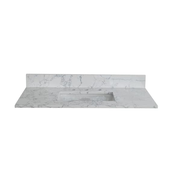 Dimakai 43 in. W x 22 in. D Marble Bathroom Vanity Top in Lightning White with Single Sink and 3 Faucet Hole with Backsplash