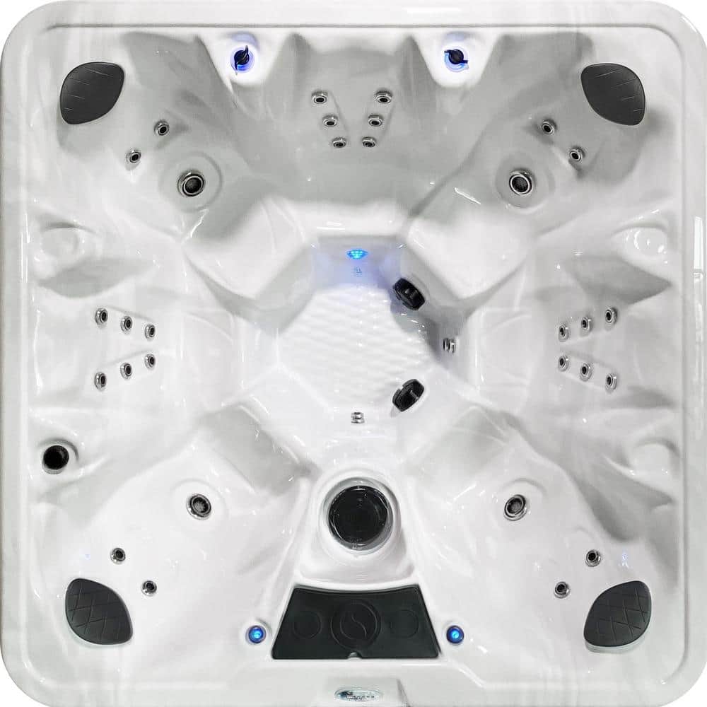 Gray 7-Person Square Polyethylene Hot Tub with 34 Jets