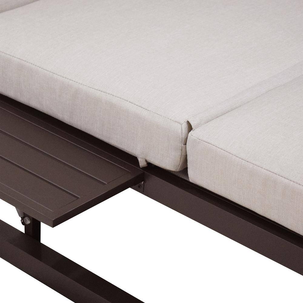 Outdoor Black Aluminum Frame Daybed with Beige Cushions