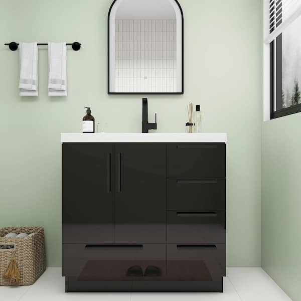 Carla 36 in. W x 20 in. D x 35 in. H Single Sink Freestanding Bath Vanity in Gloss Black with White Acrylic Top
