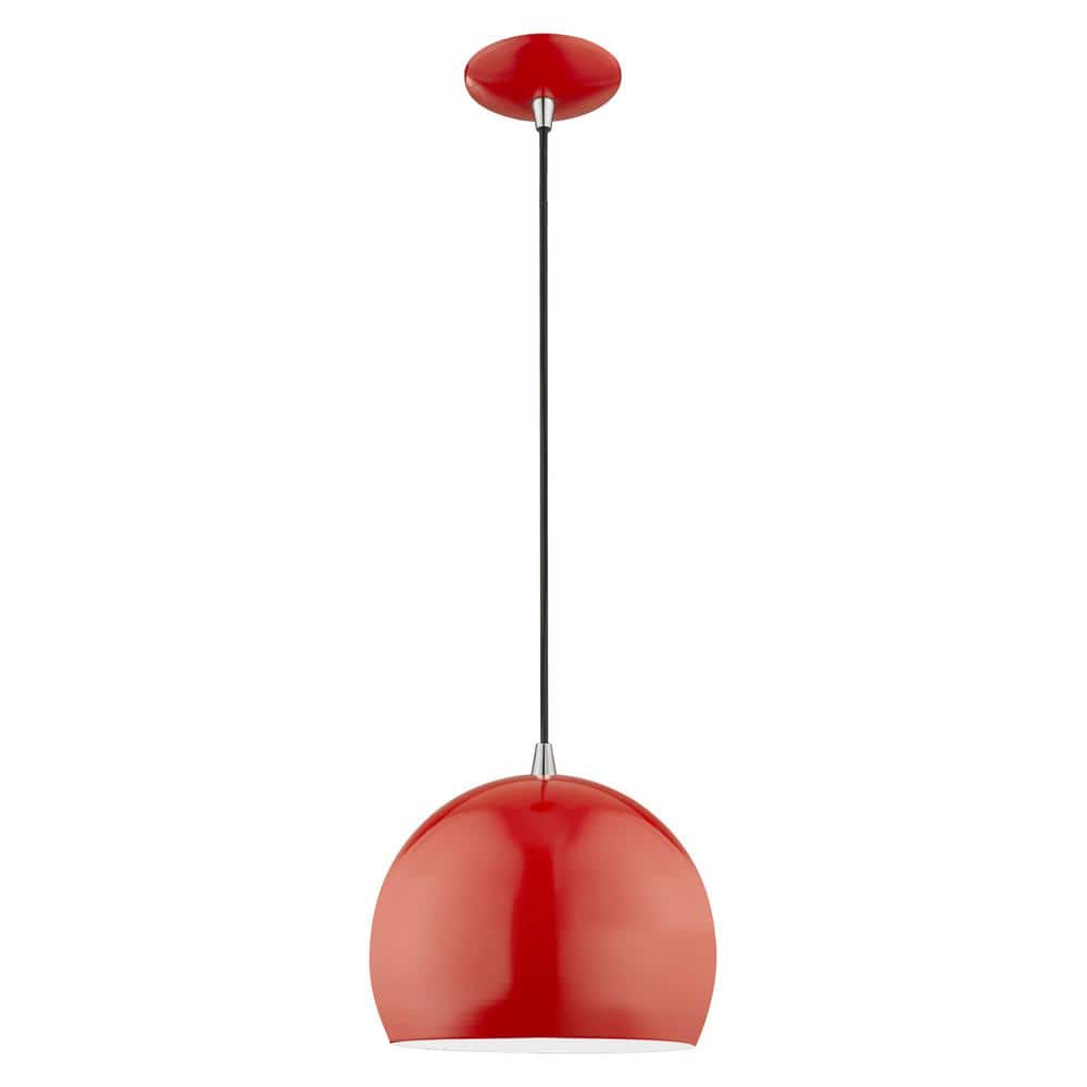 Contemporary Shiny Red Aluminum Mini Pendant with White Interior