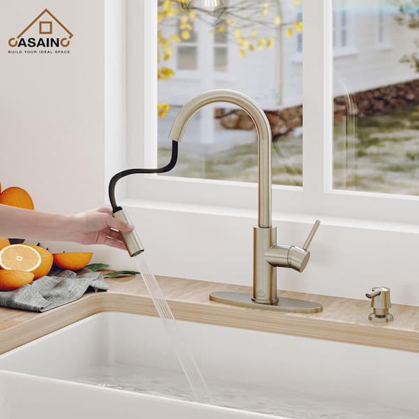 Single-Handle Pull Down Sprayer Kitchen Faucet with Infrared Sensor, Soap Dispenser and Deckplate in Brushed Nickel