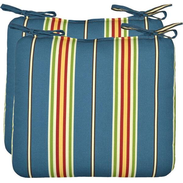 Hampton Bay Ocean Stripe Outdoor Seat Pad (2-Pack)