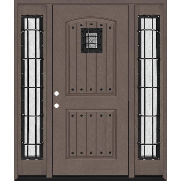 Steves & Sons Regency 68 in. x 80 in. 2Panel Plank Cavalier Speakeasy RHIS Chestnut Fiberglass Prehung Front Door w/Cav Dbl 14in.SL