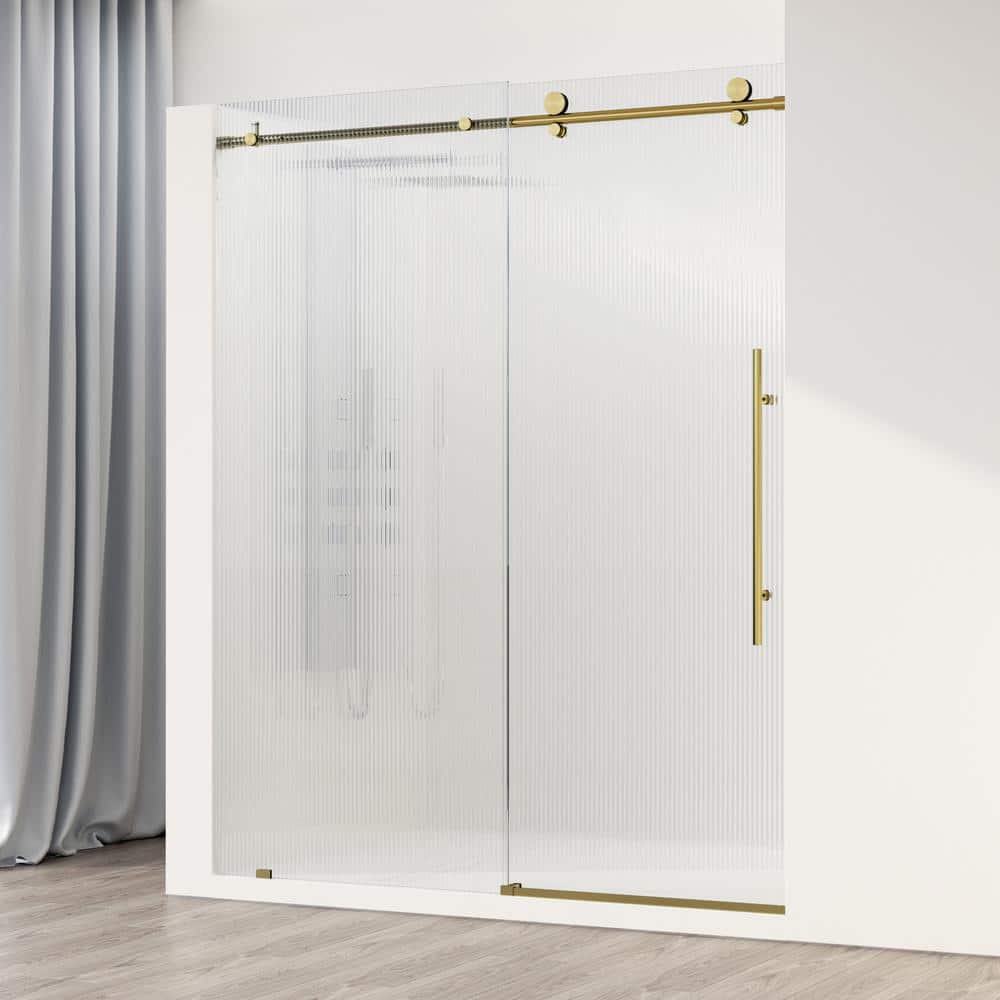 VIGO Elan EClass 56 to 60 in. W x 76 in. H Sliding Frameless Shower Door in Matte Brushed Gold