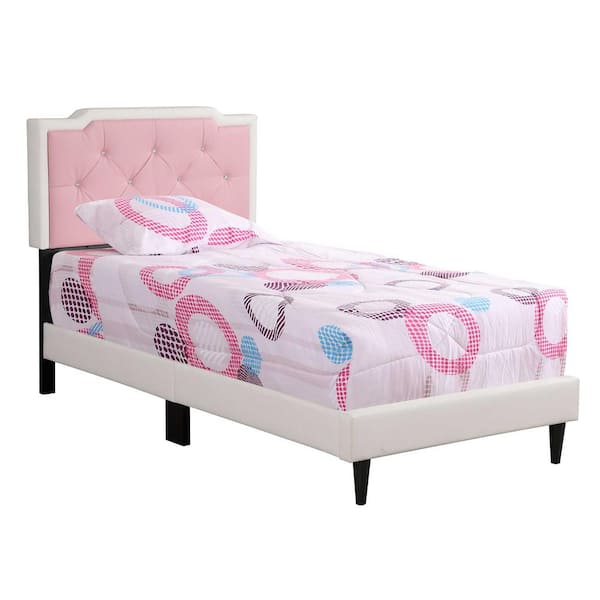 AndMakers Deb Jewel White and Pink Tufted Twin Panel Bed