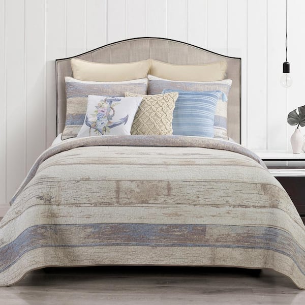 DONNA SHARP Bleached Boardwalk 3-Piece Beige Cotton King Quilt Set