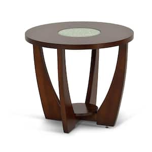 Rafael Merlot Cherry End Table with Cracked Glass Inserts