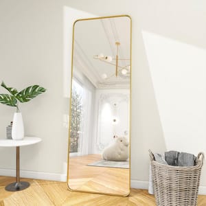 21 in. W x 64 in. H Rectangular Gold Aluminum Alloy Framed Rounded Full Length Mirror Standing Floor Mirror