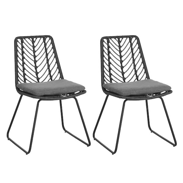 Outdoor Gray Chair with Cushions, for Patio and Garden(2-Pack)