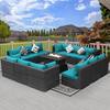 NICESOUL Large Gray 13-Piece 12-Seats Wicker Patio Fire Pit Sofa Set ...