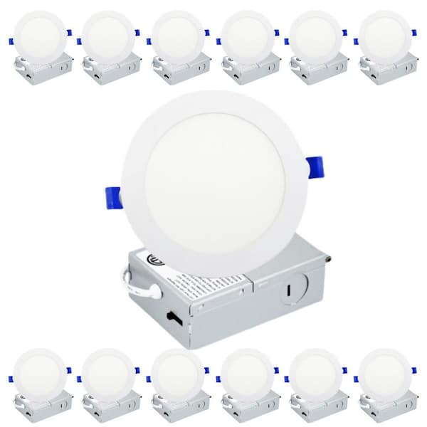 KOAOEIRS 6 in. Ultra Thin Adjustable CCT Canless Indoor Integrated LED Recessed Ceiling Light with Junction Box, 1050LM (12-Pack)