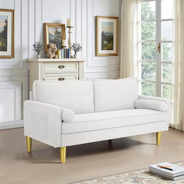 WONDER COMFORT Exquisite 65 in. White Polyester 2-Seater Loveseat with Side Pockets and Round Pillows