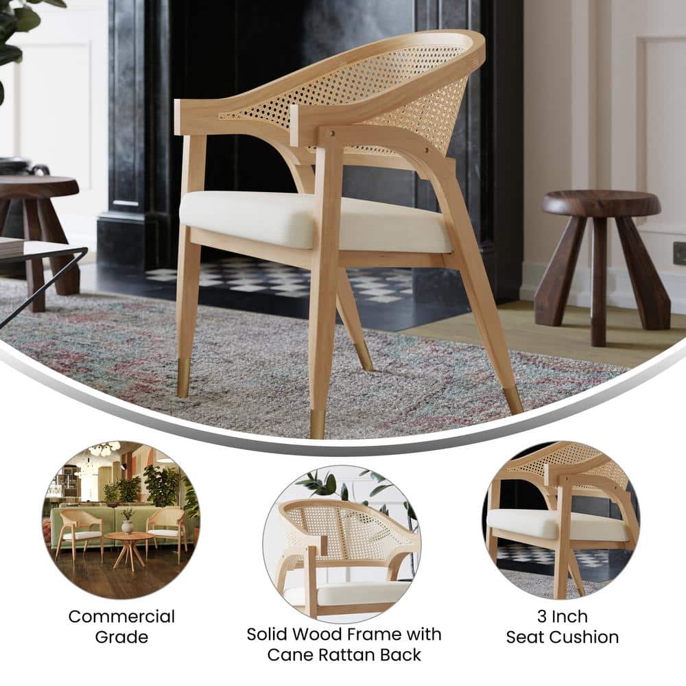 Natural Cane Rattan Dining and Accent Chair with Upholstered Seat