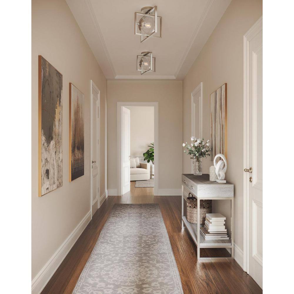 Brushed Nickel Semi-Flush Mount with Clear Globe Shade