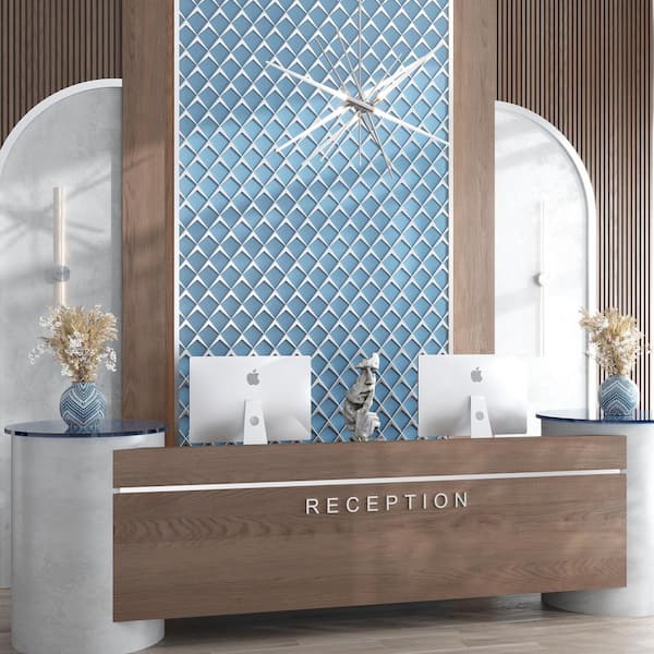 Solace 12 in. x 9 in. Matte Blue Metallic Silver Glass Diamond Mosaic Wall Tile (3.91 sq ft/case) -5 Pack